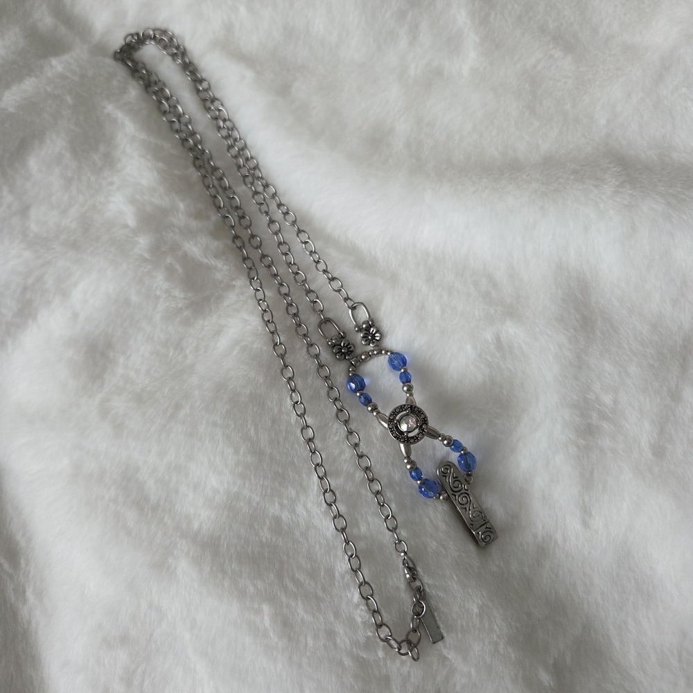 Lilla Rose Prism Badge Lanyard Silver Tone Blue Beaded ID Holder Teacher Nurse